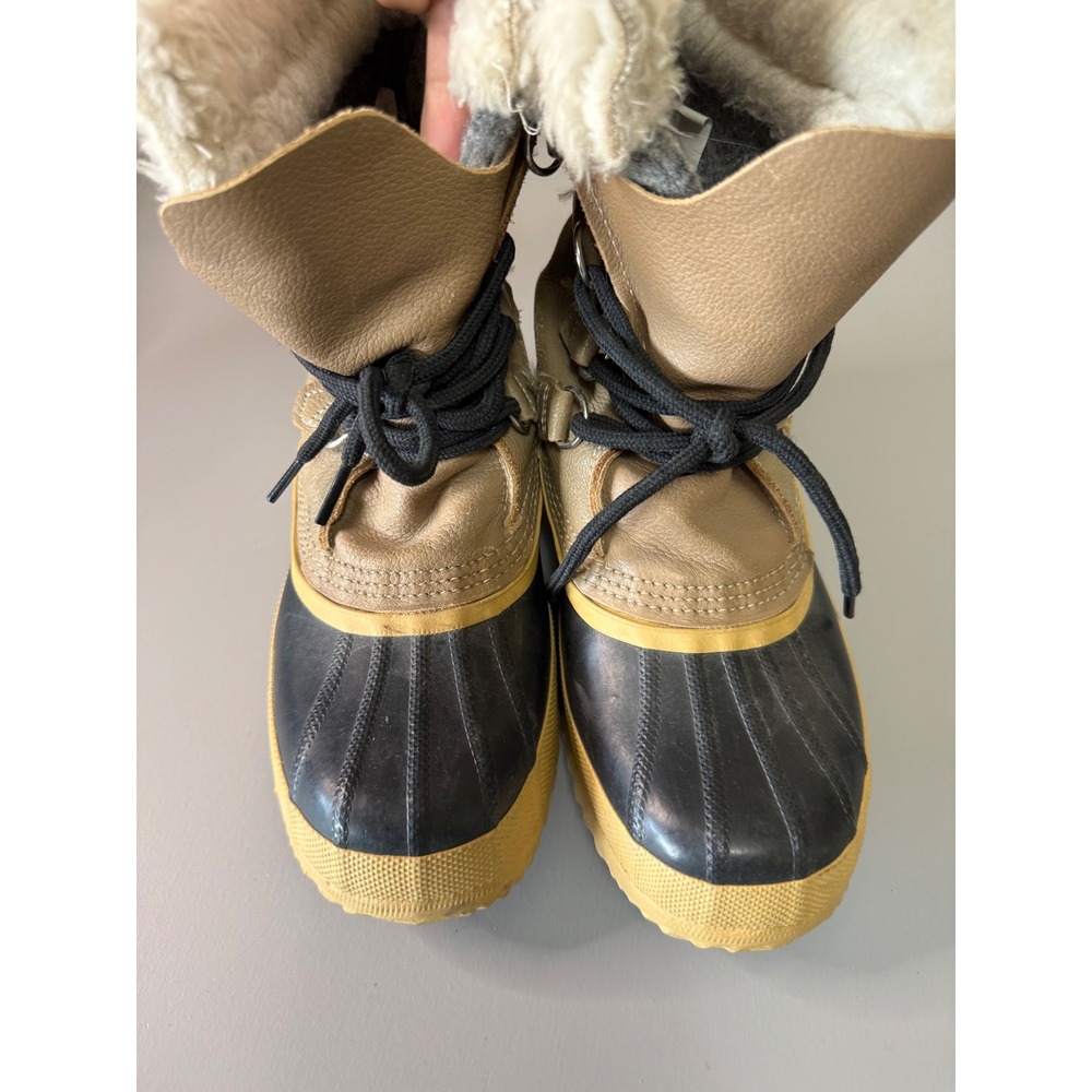 Vintage Sorel Caribou Boots Womens 7 Tan Leather Rubber Duck Snow Boots Canada